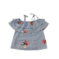 6-12M Blue Striped Floral Cold Shoulder Top - Ackermans