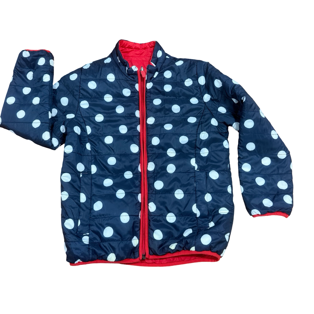 7-8Y Reversible Navy & Red Polkadot puffer jacket - TCM 🟡