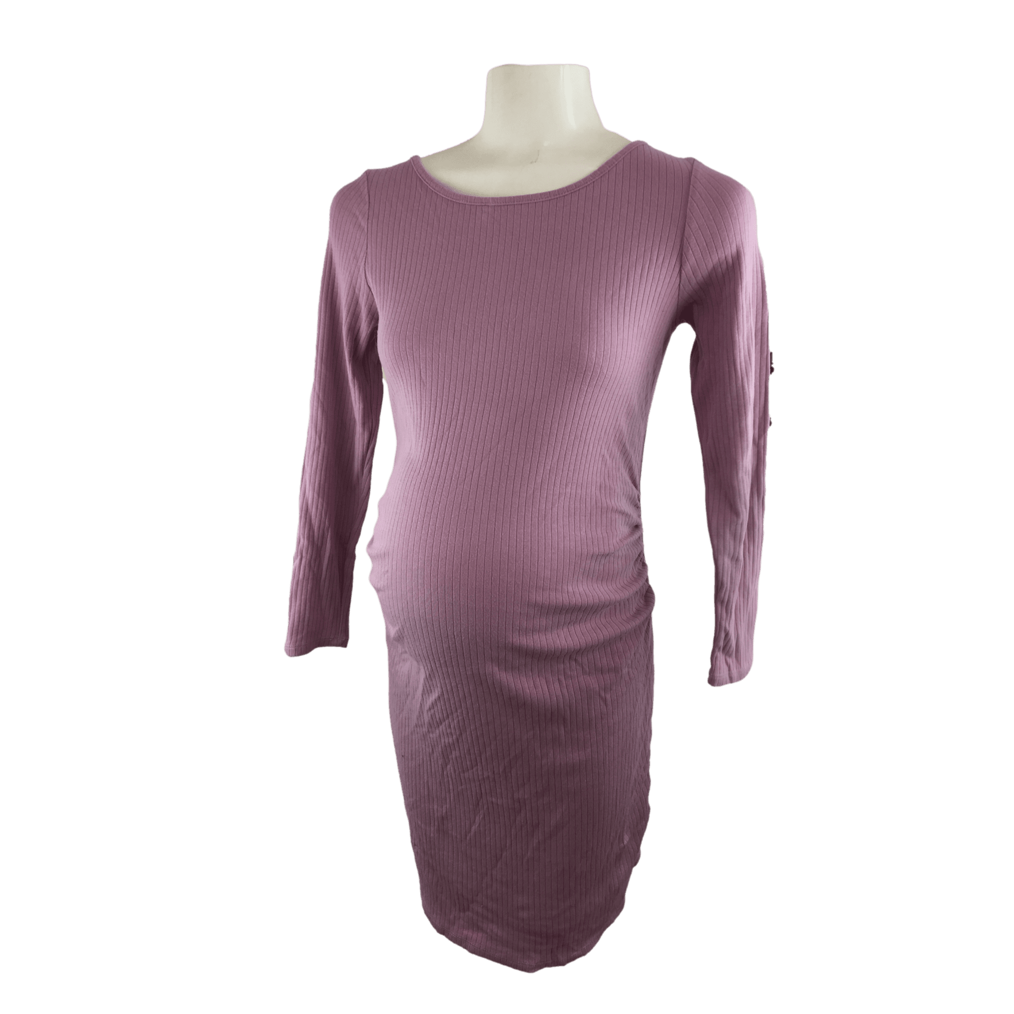 Size S Pink Ribbed Long Sleeve Maternity Dress - Cotton On