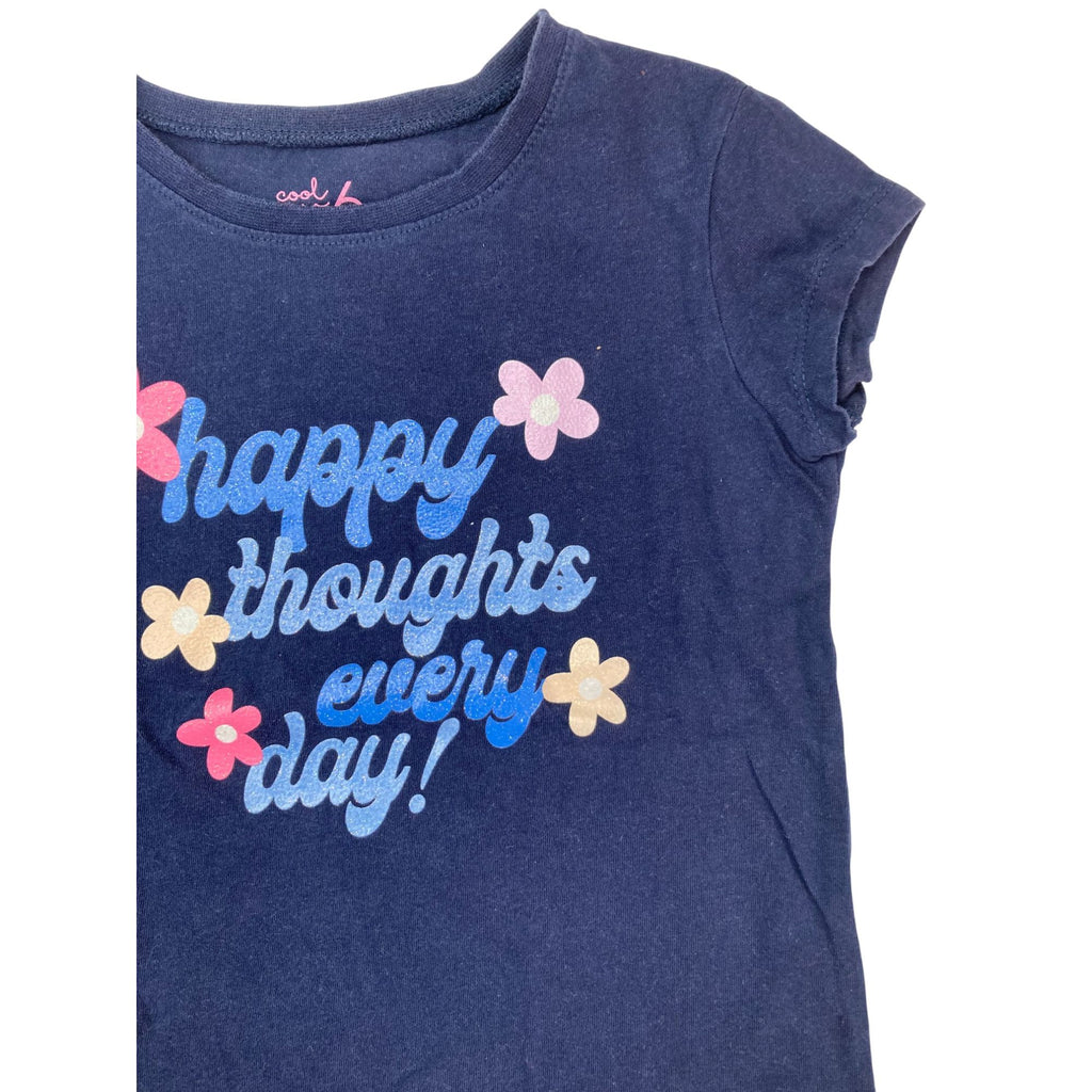 6Y Navy Blue Flower "Happy Thoughts Every Day" T Shirt - Woolworths