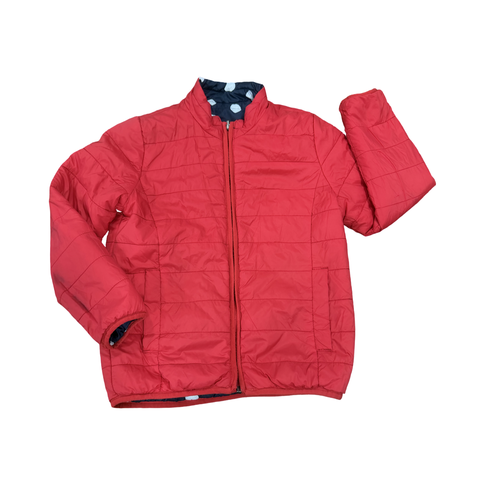 7-8Y Reversible Navy & Red Polkadot puffer jacket - TCM 🟡