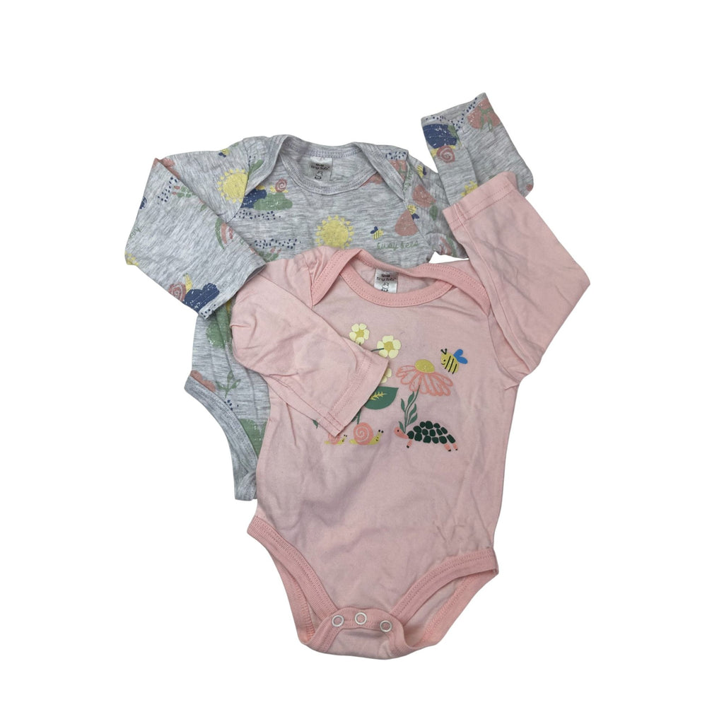 0-3M Light Pink & Grey Spring Bodysuits - Tiny Tots