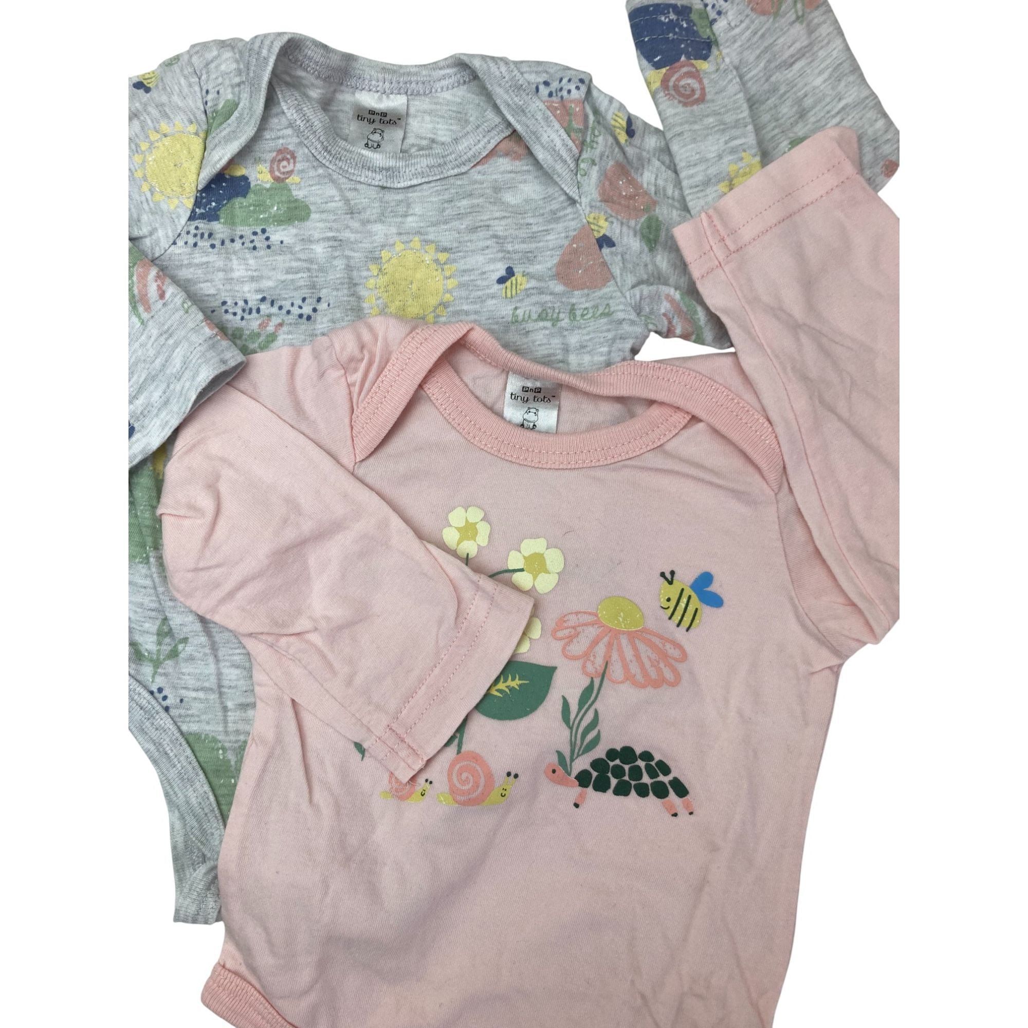0-3M Light Pink & Grey Spring Bodysuits - Tiny Tots