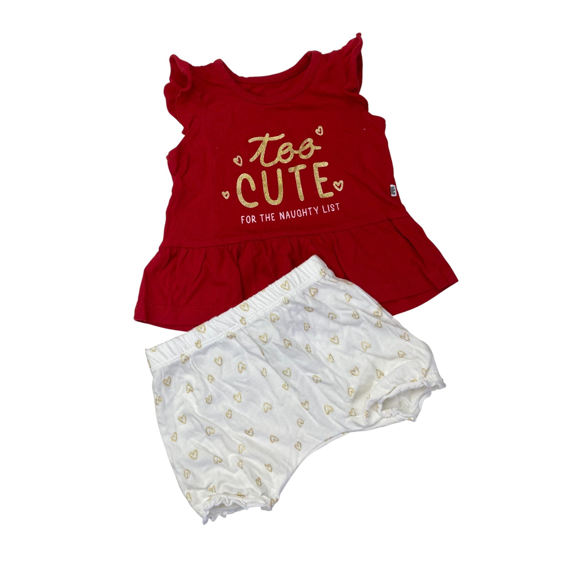 1-3M White & Red "Too Cute" Peplum Top & Shorts - Woolworths