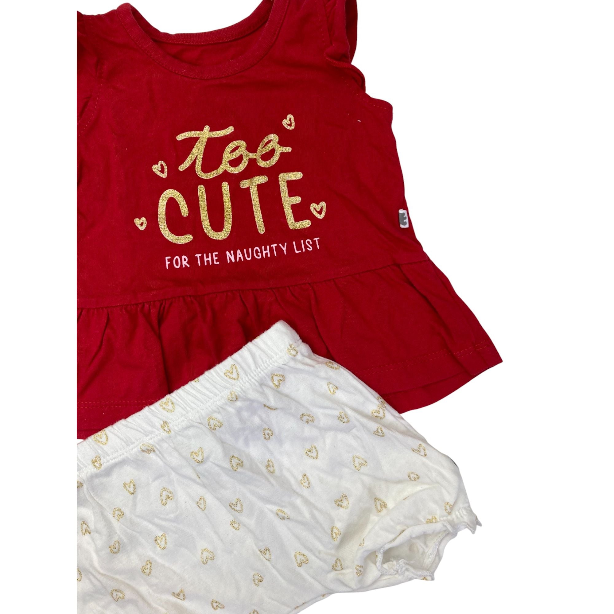 1-3M White & Red "Too Cute" Peplum Top & Shorts - Woolworths