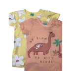 3-6M Yellow Daisy & Peach Dinosaur Rompers - Ackermans