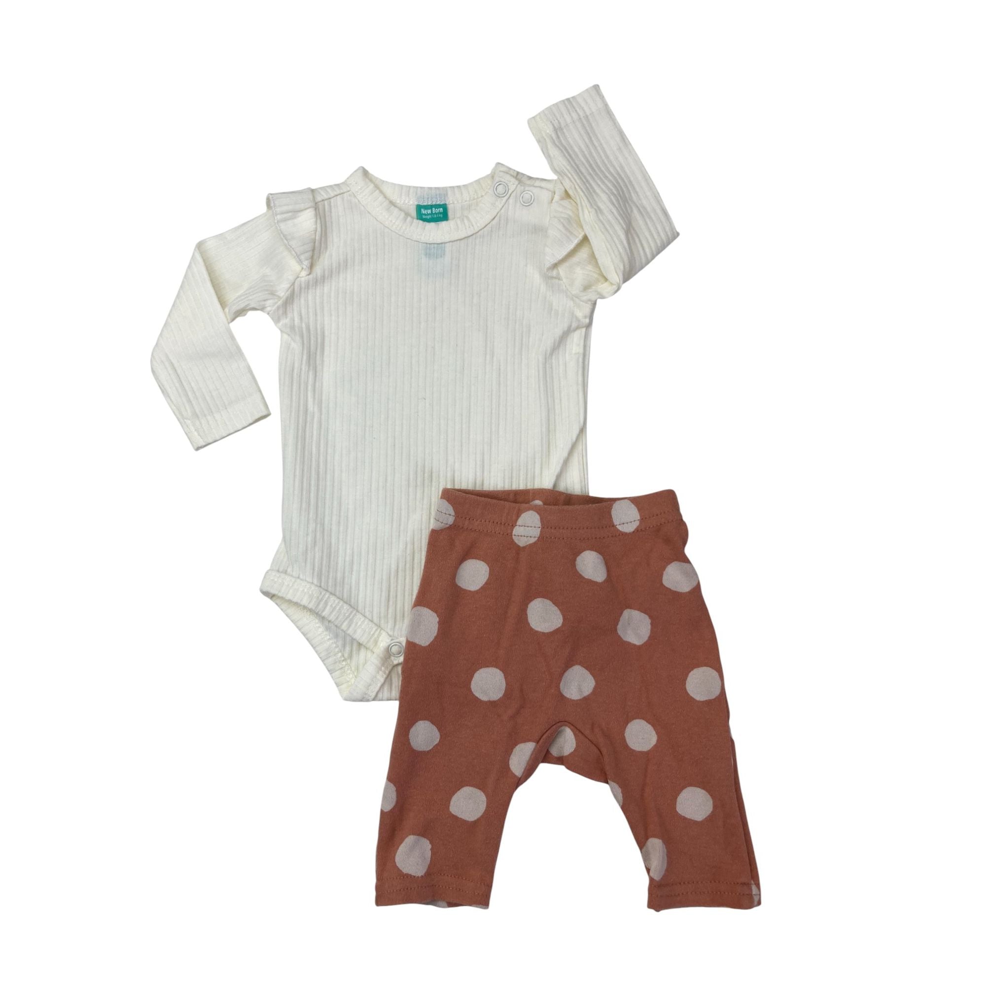 Newborn Coral Dotted Leggings & Cream Bodysuit - Ackermans