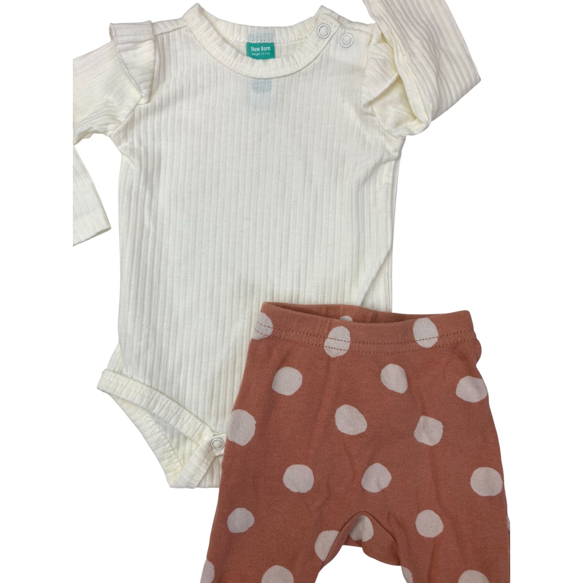 Newborn Coral Dotted Leggings & Cream Bodysuit - Ackermans
