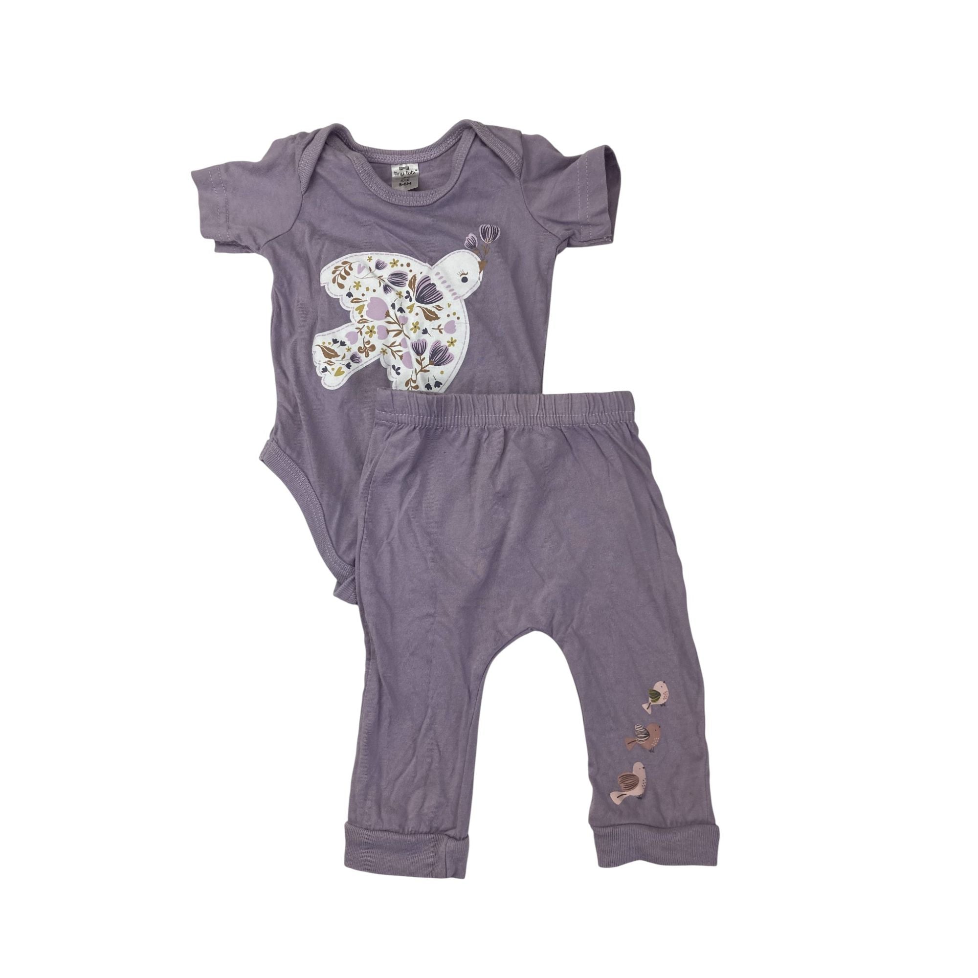 3-6M Lilac Bird Bodysuit & Leggings - Tiny Tots