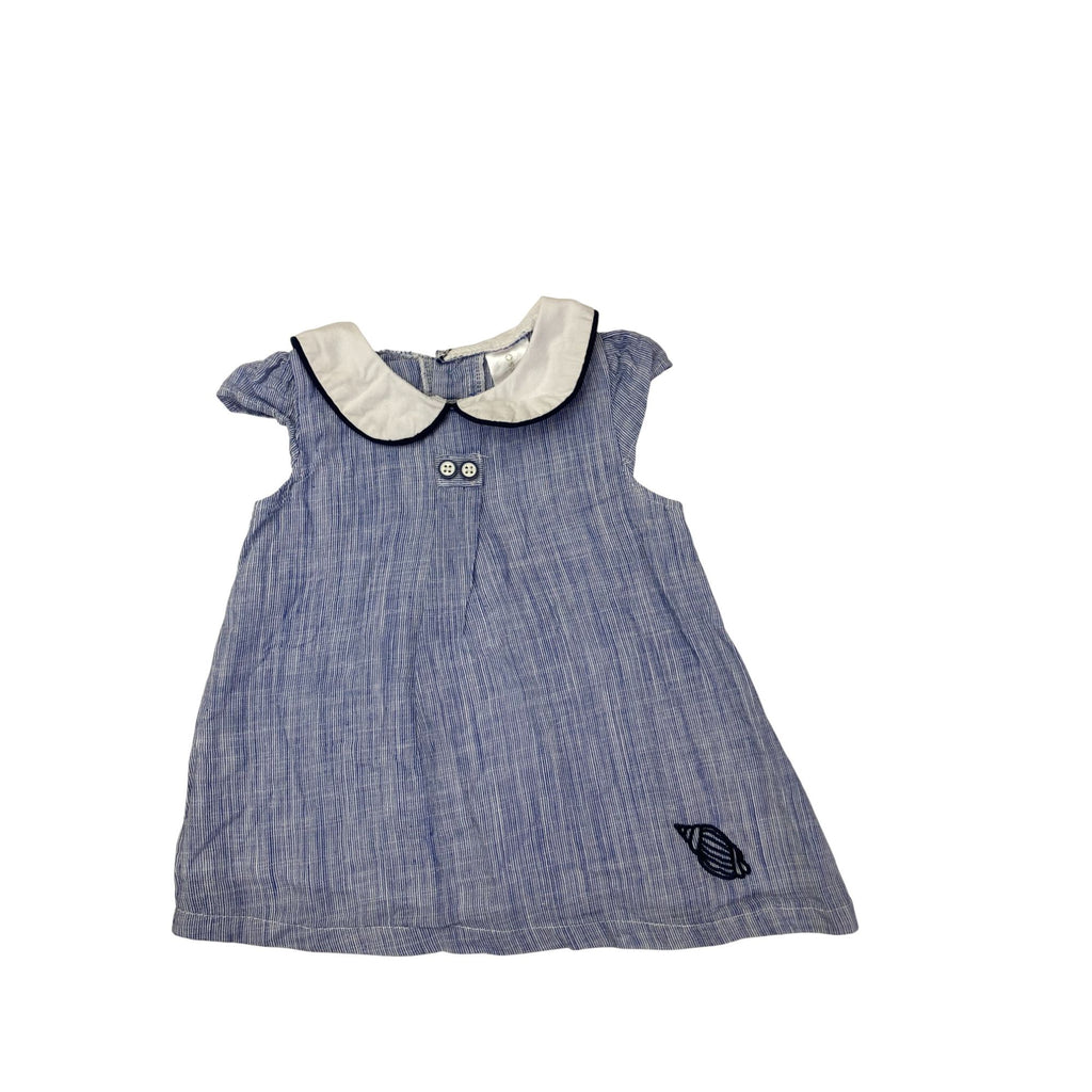 3-6M Blue & Cream Collared Tunic Dress - Clicks