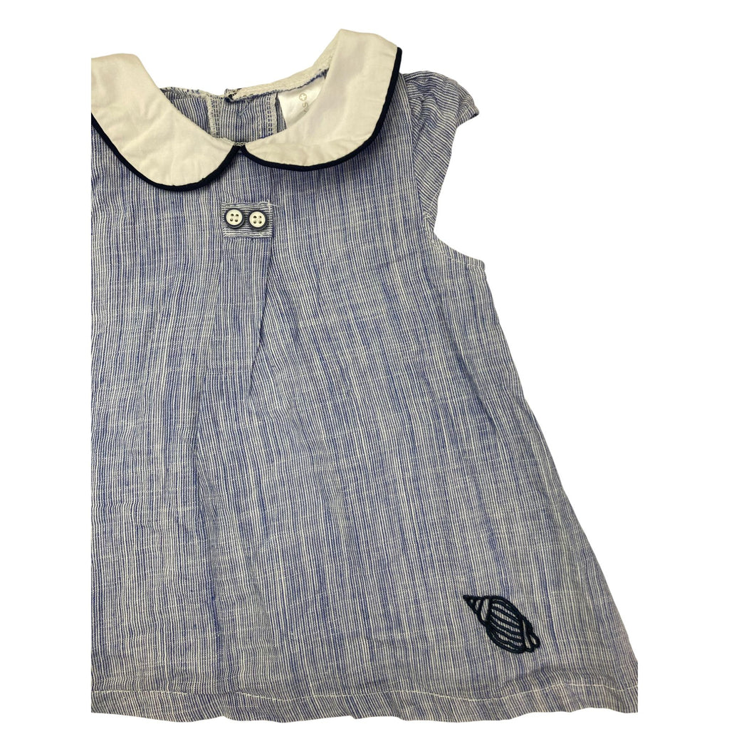 3-6M Blue & Cream Collared Tunic Dress - Clicks