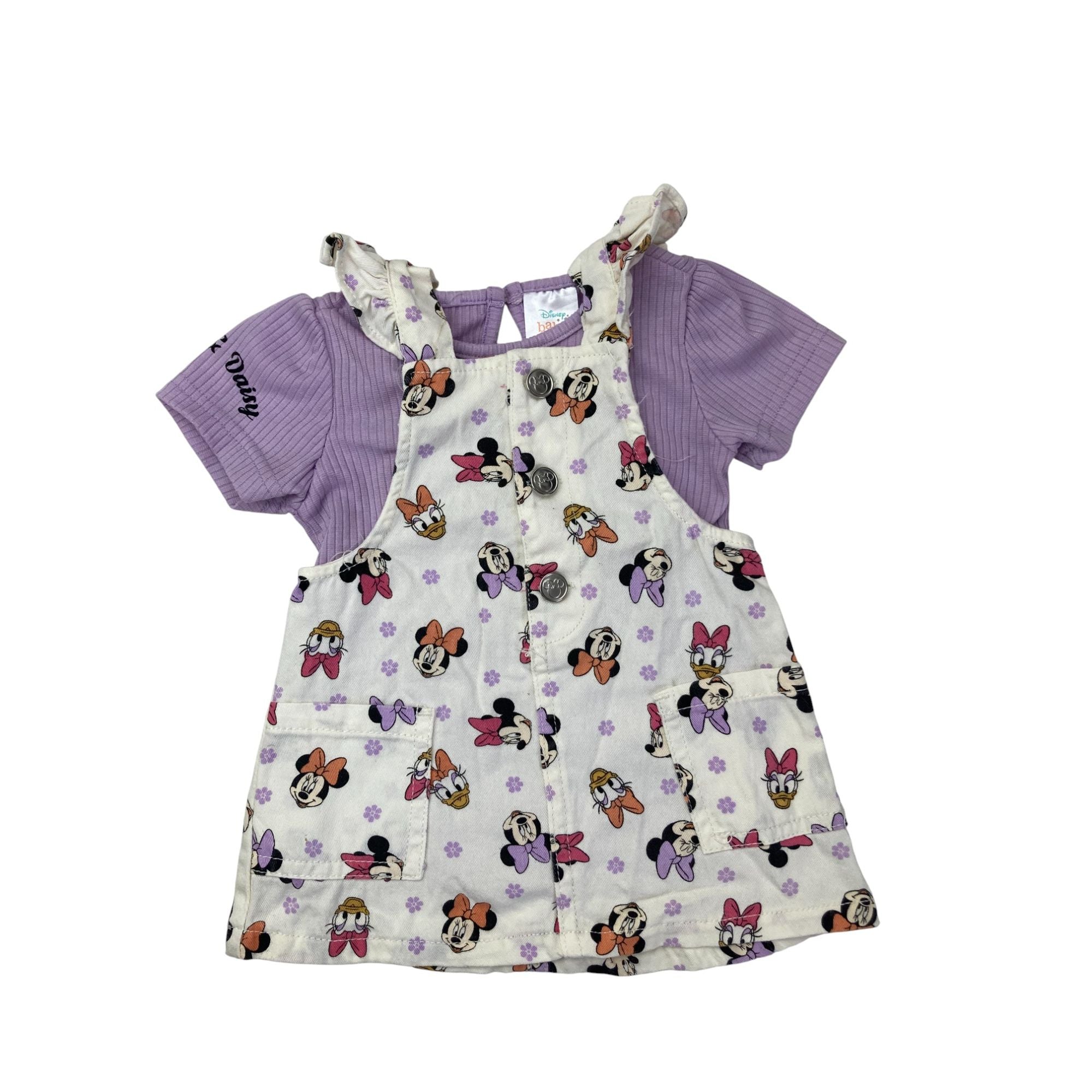 3-6M Lilac Top & Cream Minnie-Daisy Dungaree Dress - Disney