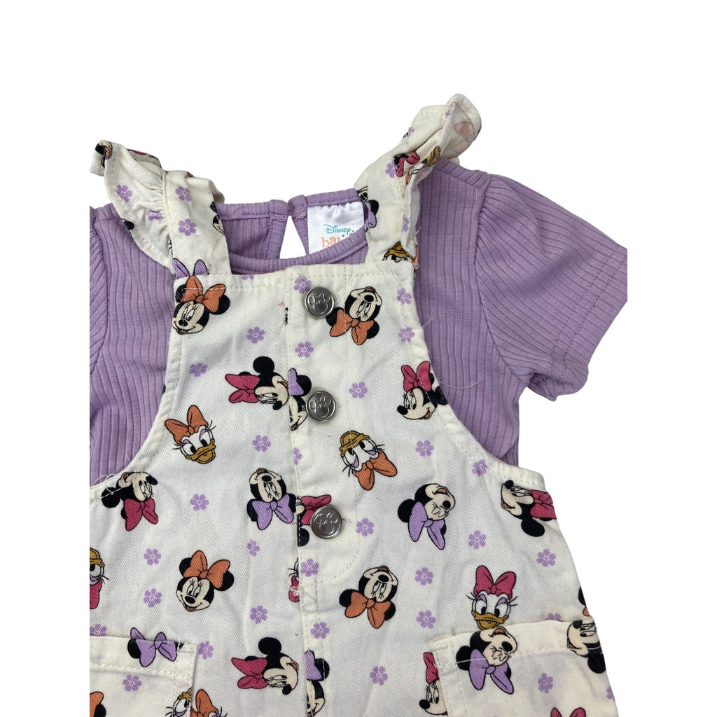 3-6M Lilac Top & Cream Minnie-Daisy Dungaree Dress - Disney