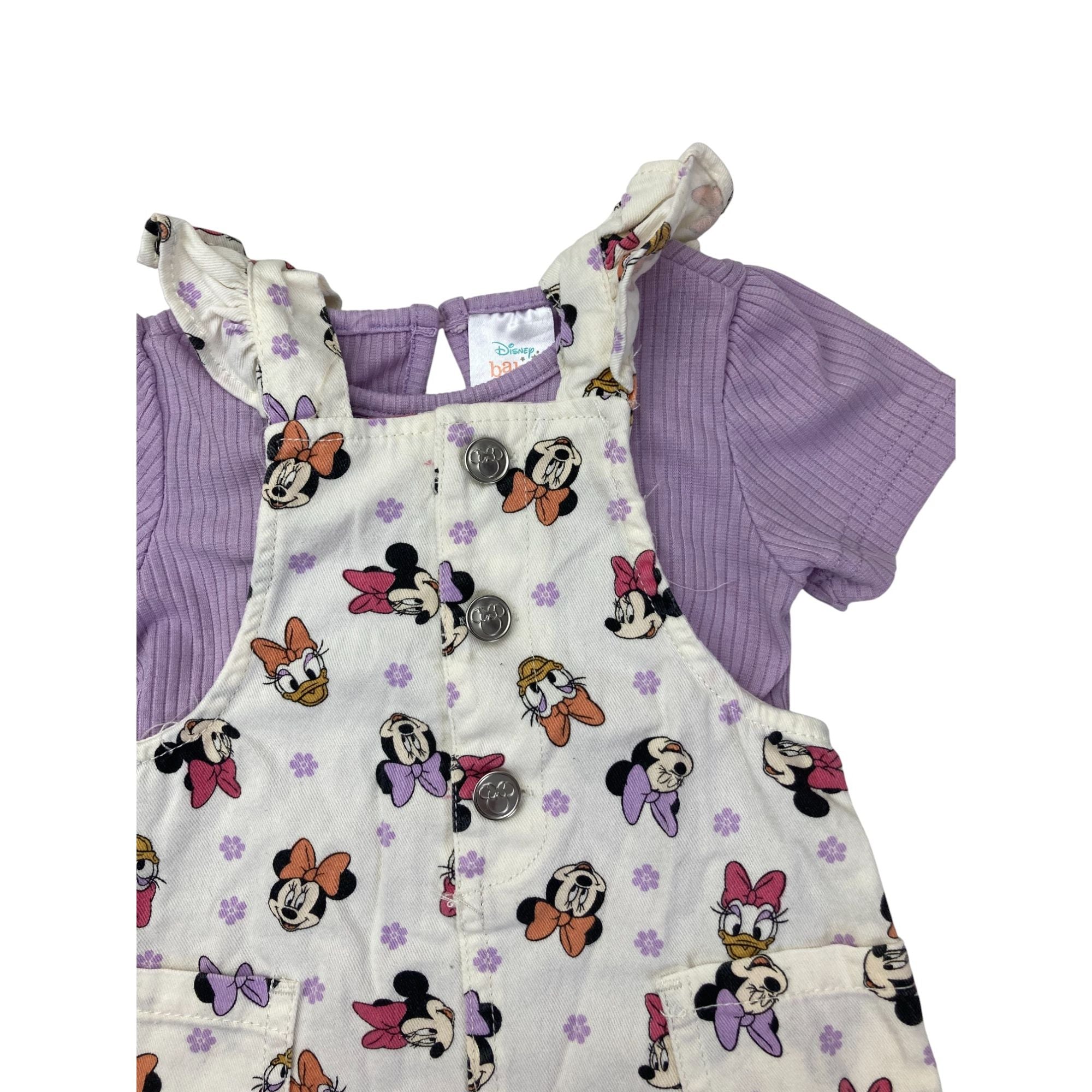 3-6M Lilac Top & Cream Minnie-Daisy Dungaree Dress - Disney