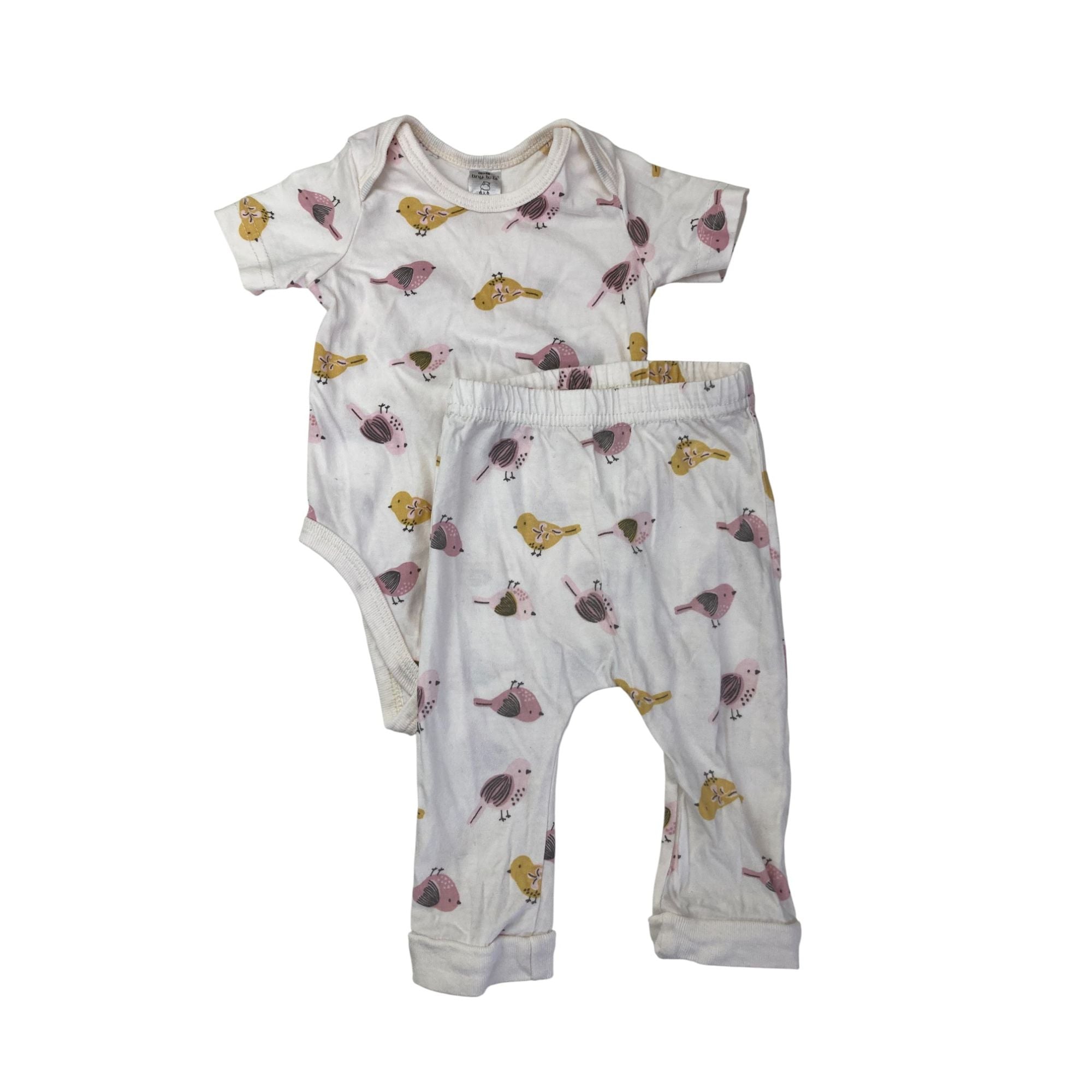 3-6M White Bird Print Bodysuit & Leggings - Tiny Tots