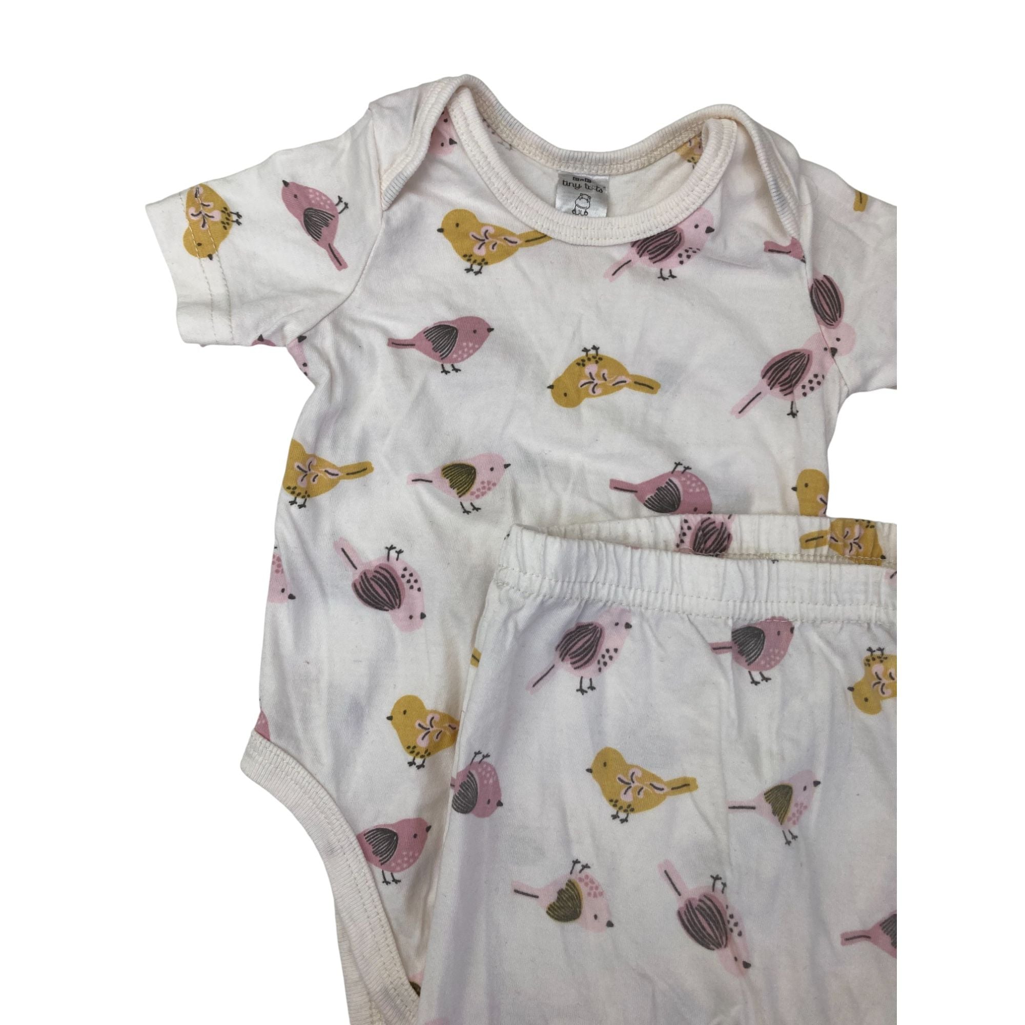 3-6M White Bird Print Bodysuit & Leggings - Tiny Tots