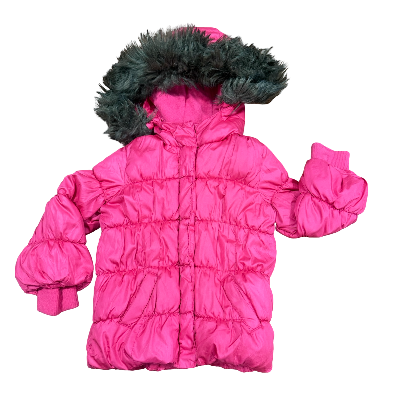 3Y Pink puffer jacket with fur hood - Baby Gap