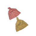 0-6M Coral Floral & Yellow Dotted Knotted Beanies