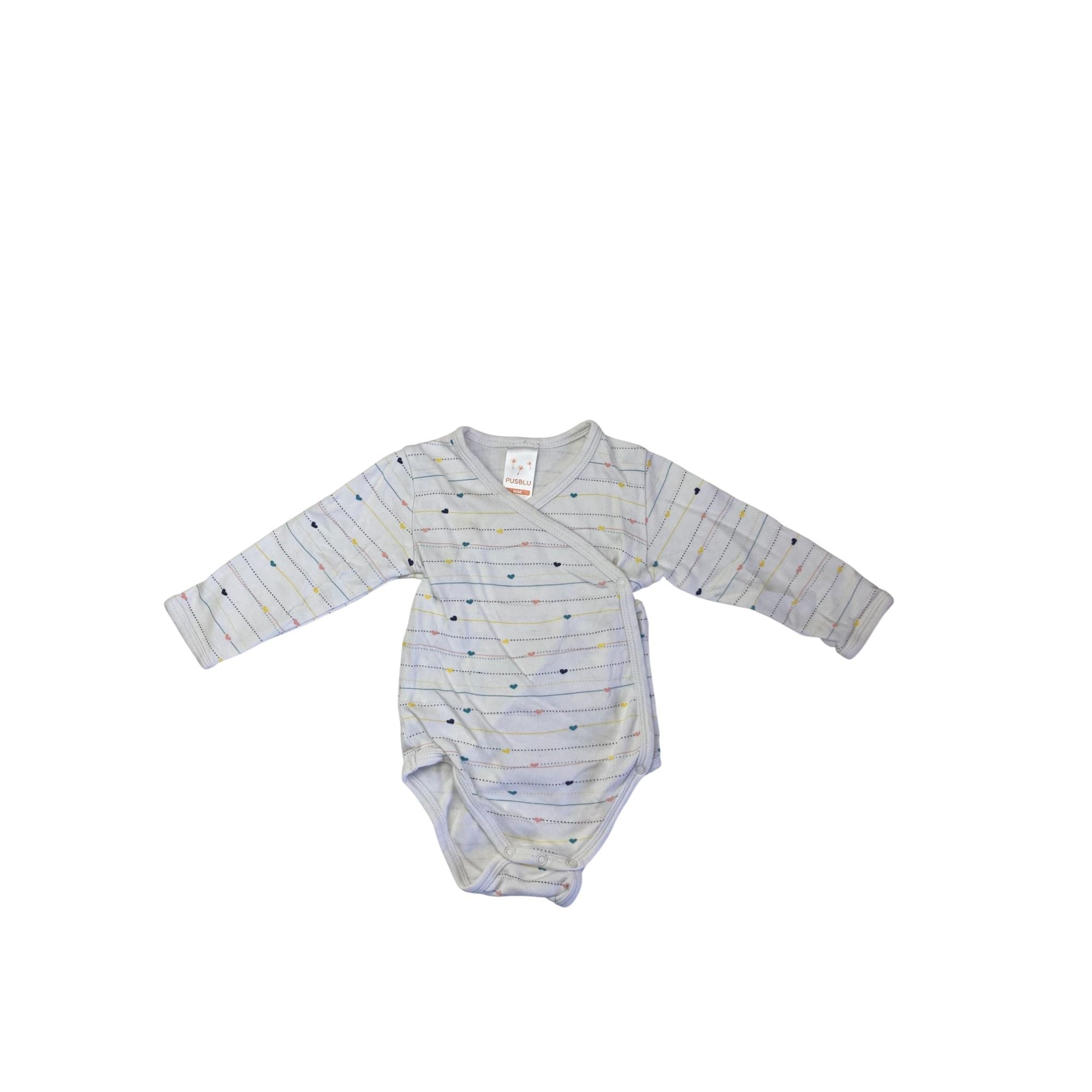 Cream 6-12M Pastel Stripe Heart Side Snap Bodysuit - Pusblu
