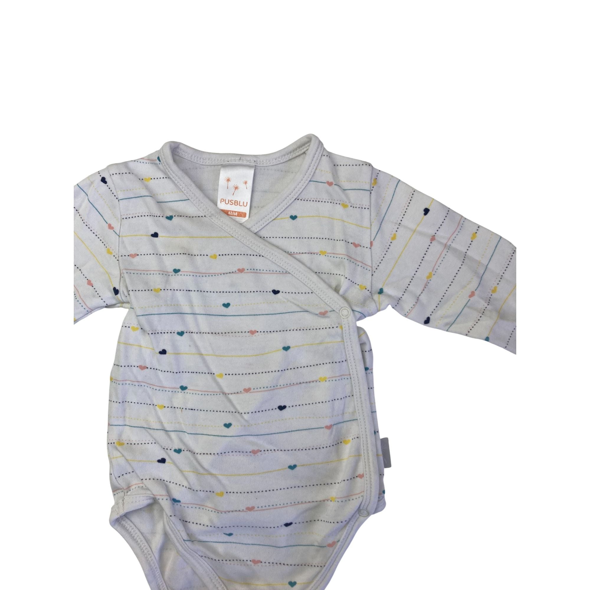 Cream 6-12M Pastel Stripe Heart Side Snap Bodysuit - Pusblu