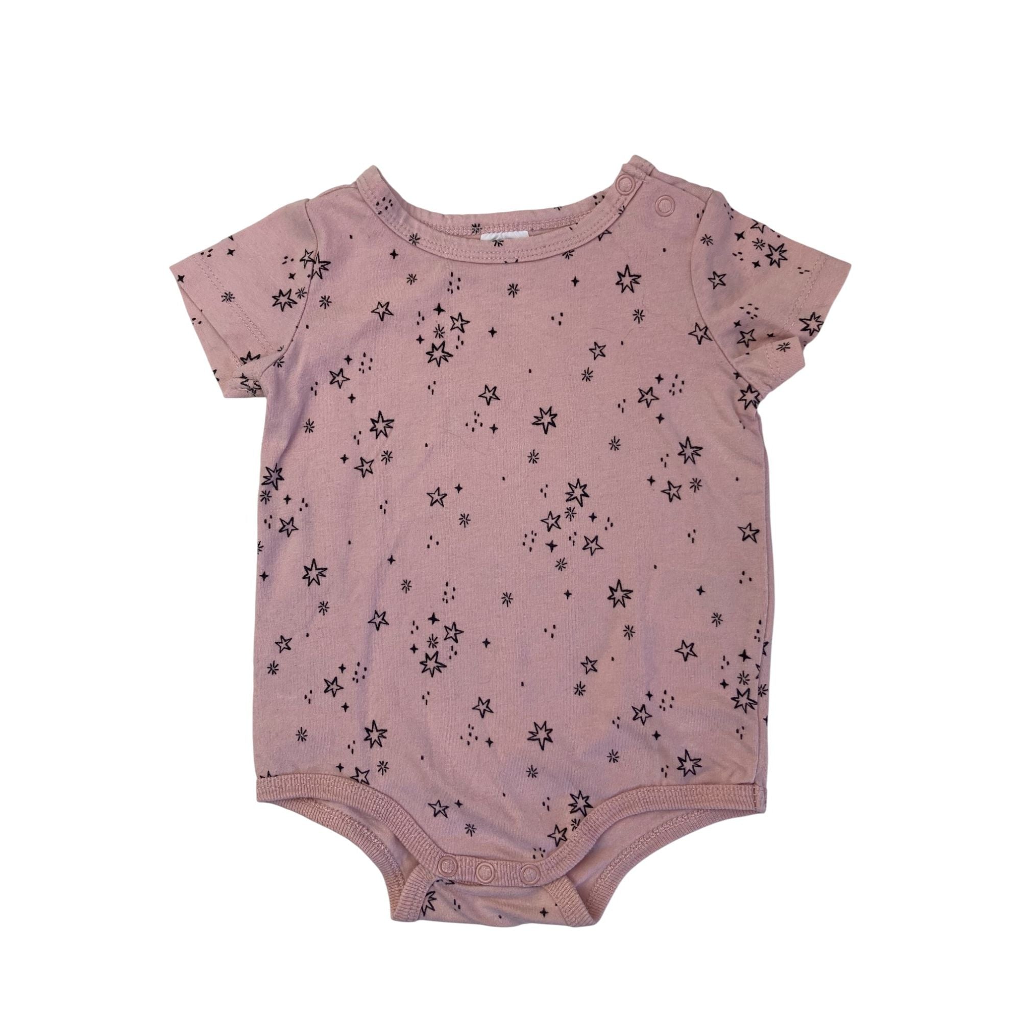 3-6M LIght Pink & Black Starry Bodysuit - Cotton On