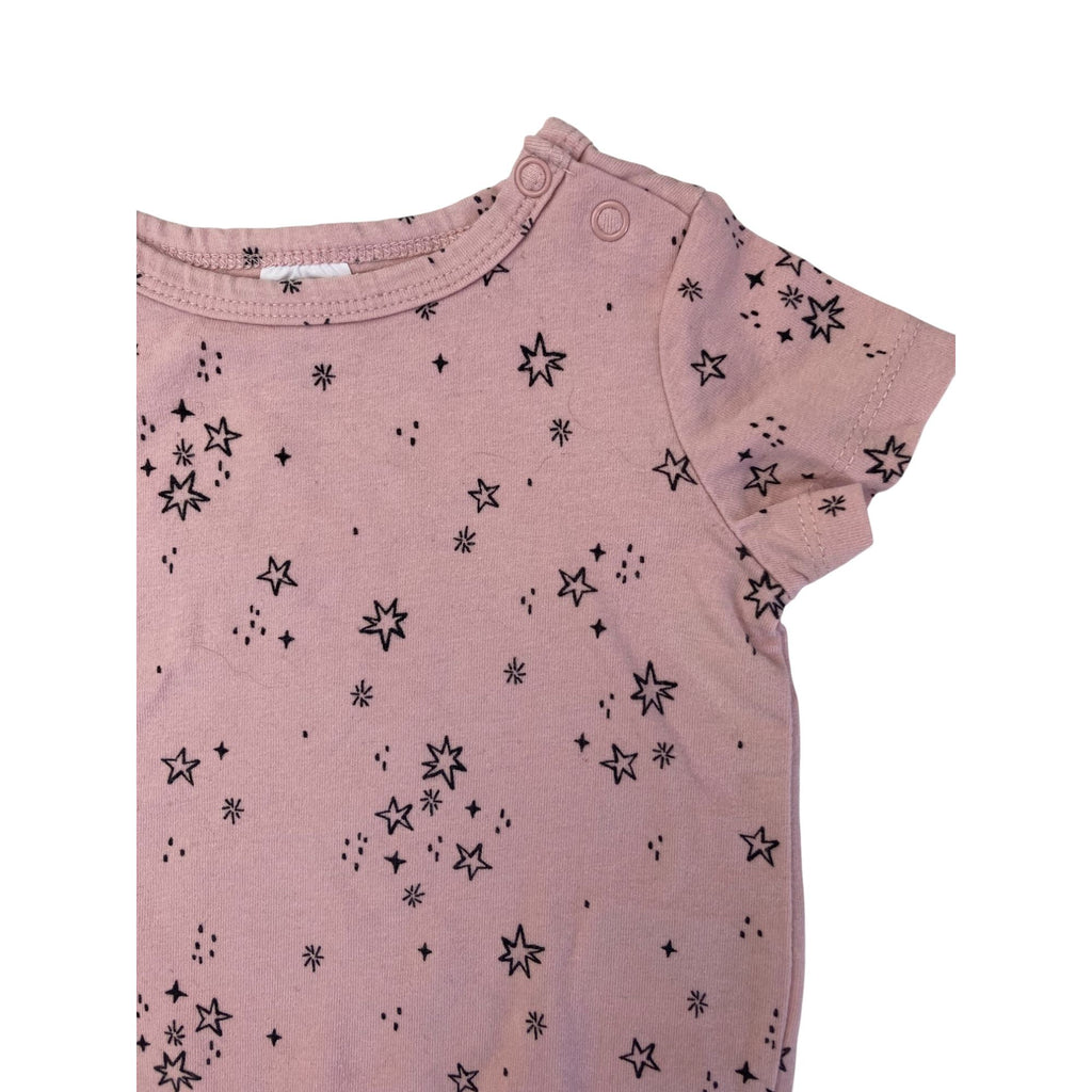 3-6M LIght Pink & Black Starry Bodysuit - Cotton On