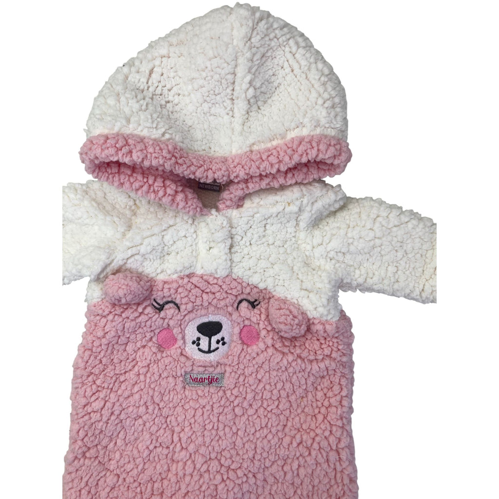 Newborn Pink & White Teddy Fleece Onesie - Naartjie