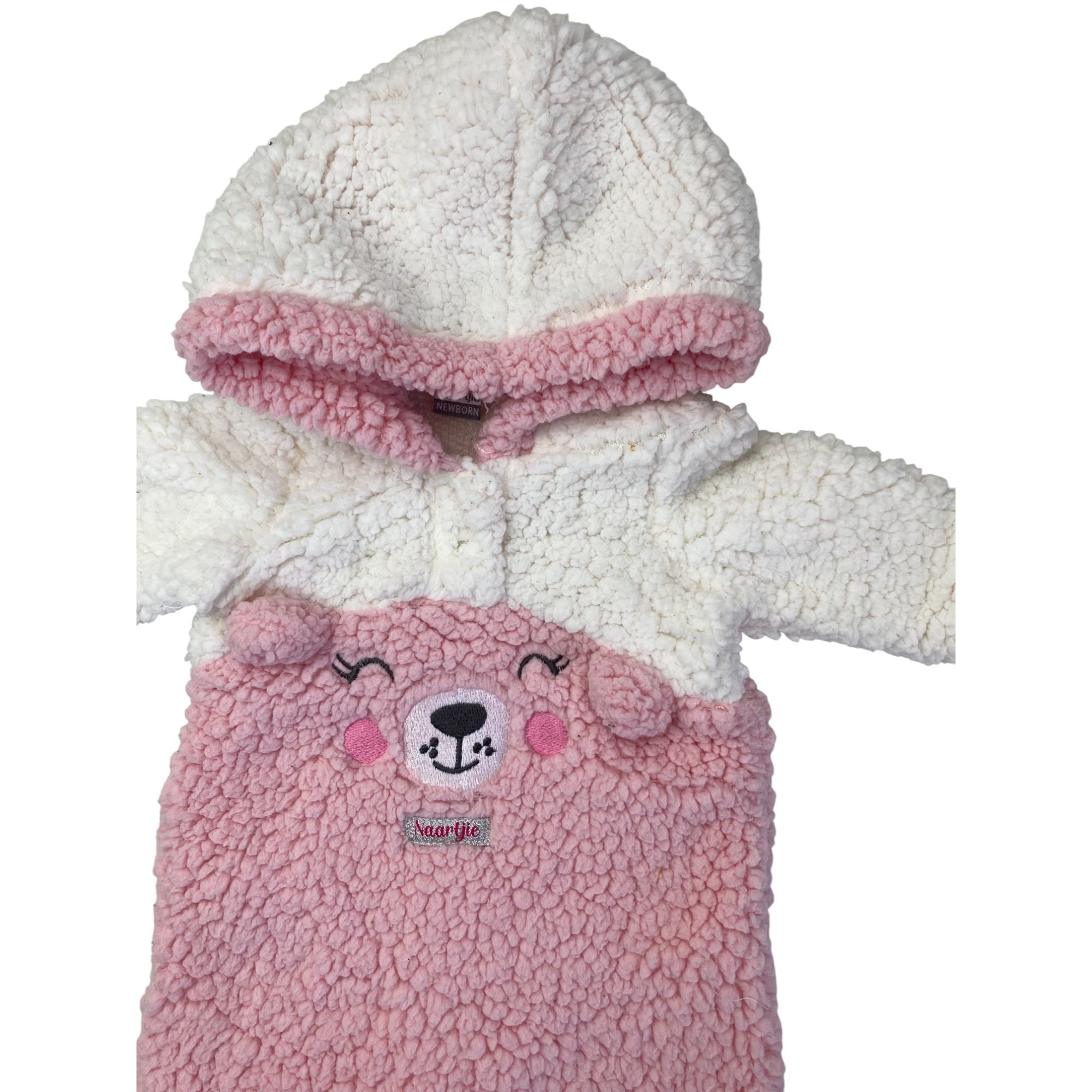 Newborn Pink & White Teddy Fleece Onesie - Naartjie