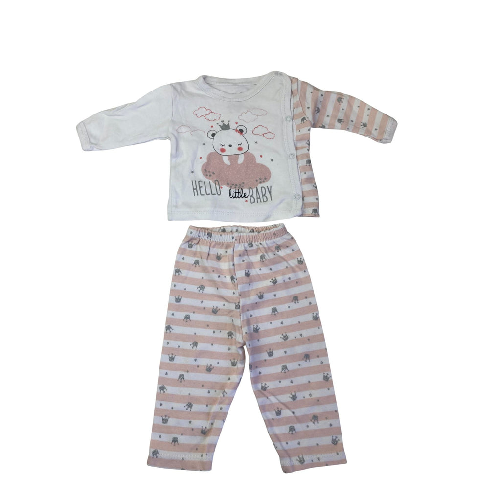 0-3M White & Light Pink Bear Sleep Set - Miniworld