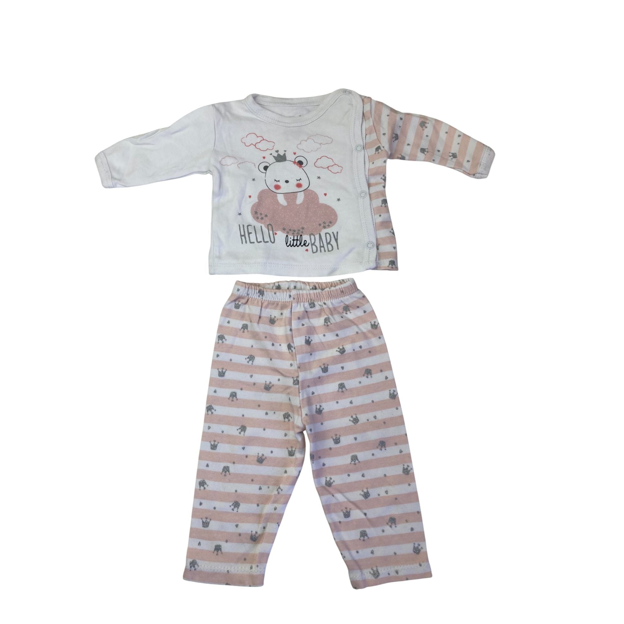 0-3M White & Light Pink Bear Sleep Set - Miniworld