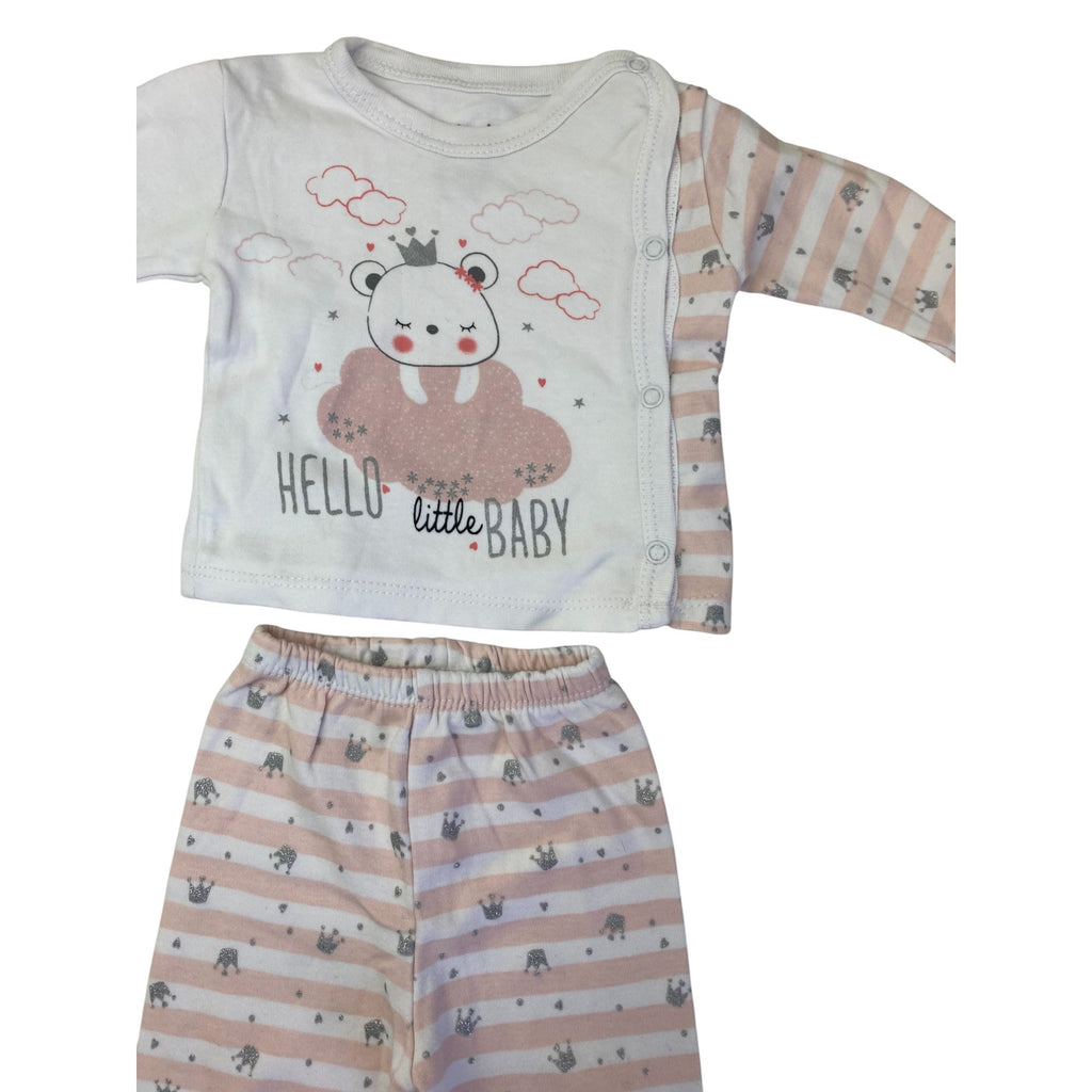0-3M White & Light Pink Bear Sleep Set - Miniworld