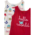 0-3M Cerise Pink & White Sea Animals Sleeveless Bodysuits - Gerber