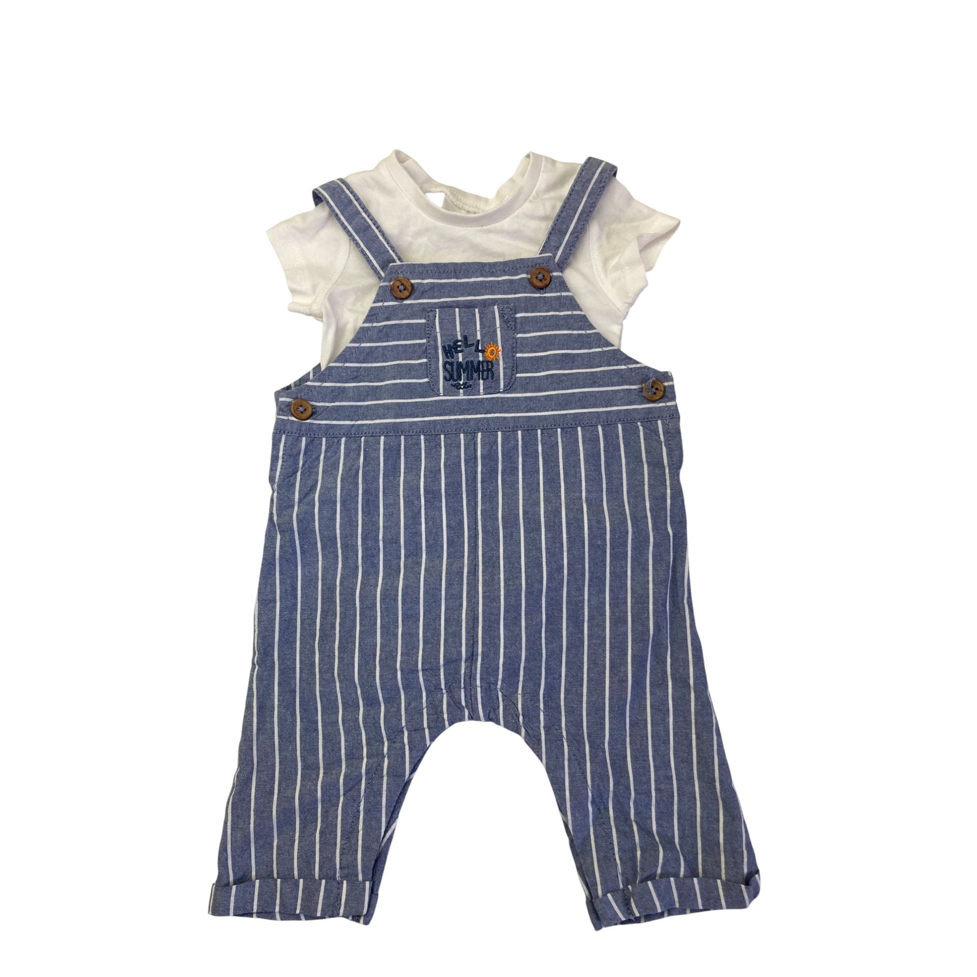 1-2M Blue Stripe Cotton Dungaree & T Shirt - Ergee