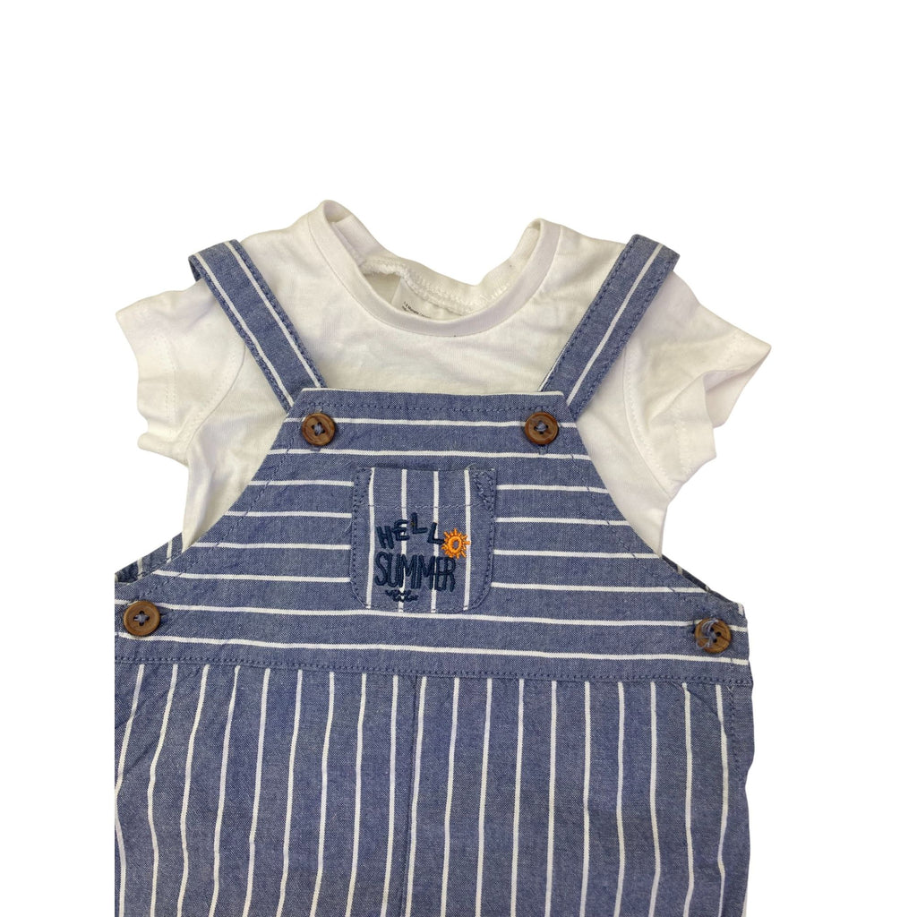 1-2M Blue Stripe Cotton Dungaree & T Shirt - Ergee