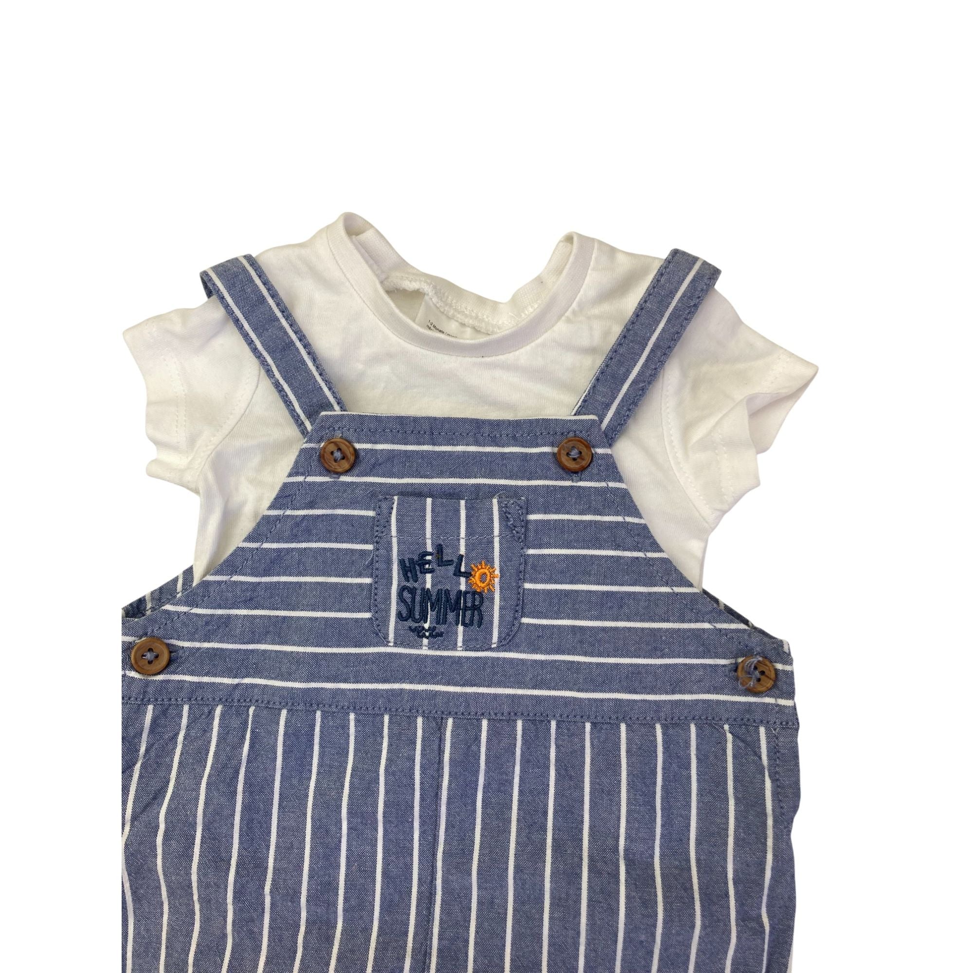 1-2M Blue Stripe Cotton Dungaree & T Shirt - Ergee