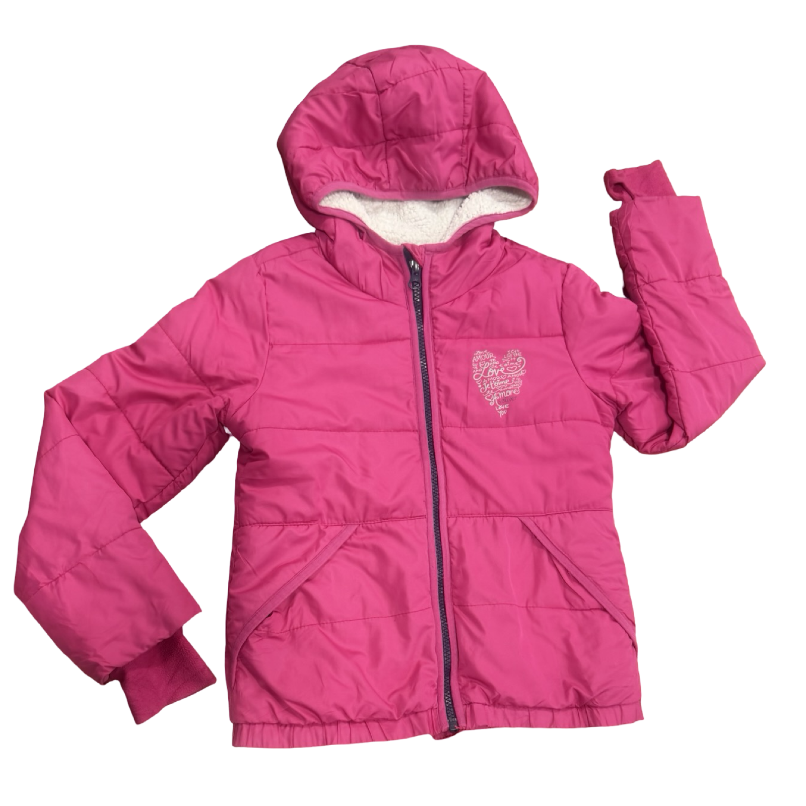 8-9Y Pink puffer jacket with bear fleece lining - S. Oliver 🟠