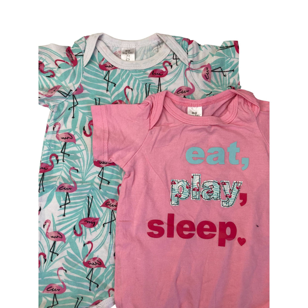 3-6M Aqua & Pink Flamingo Rompers - Tiny Tots