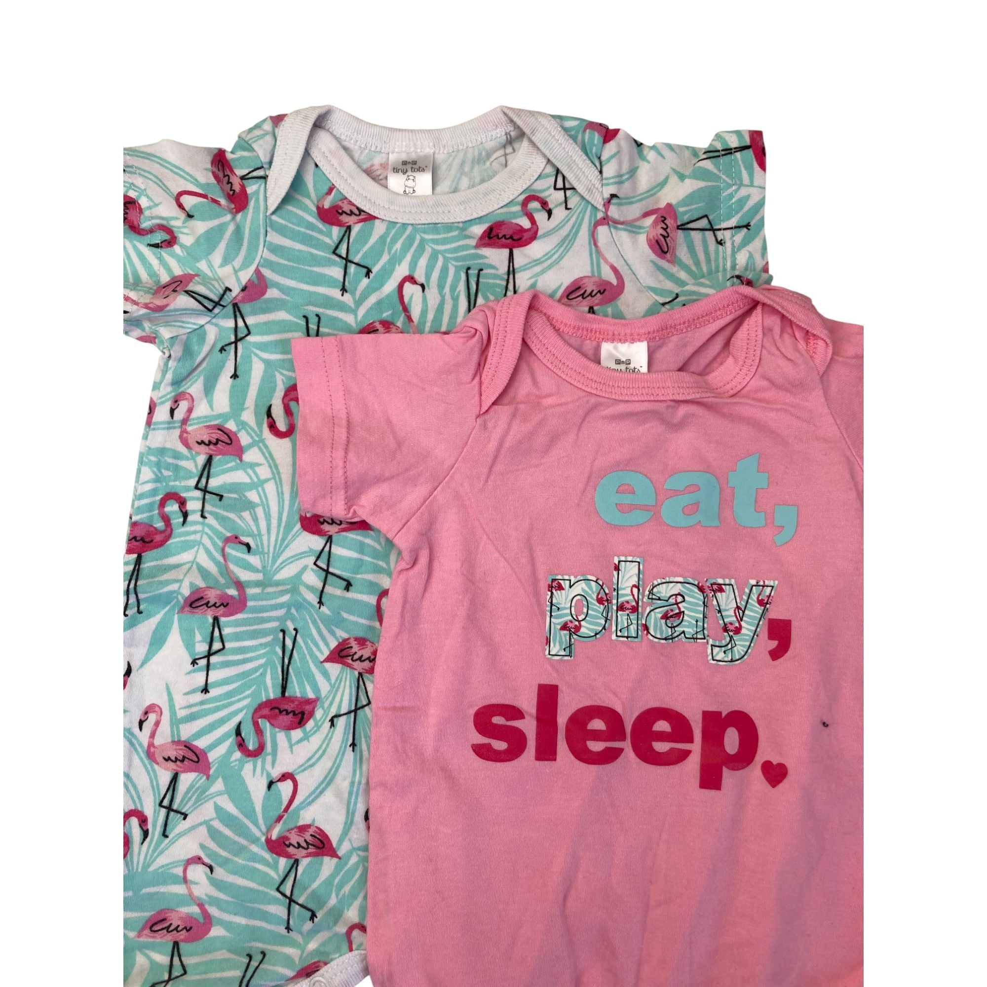 3-6M Aqua & Pink Flamingo Rompers - Tiny Tots