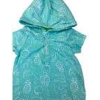 1M Aqua & White Pineapple Summer Icon Hooded Romper - Grain de Ble