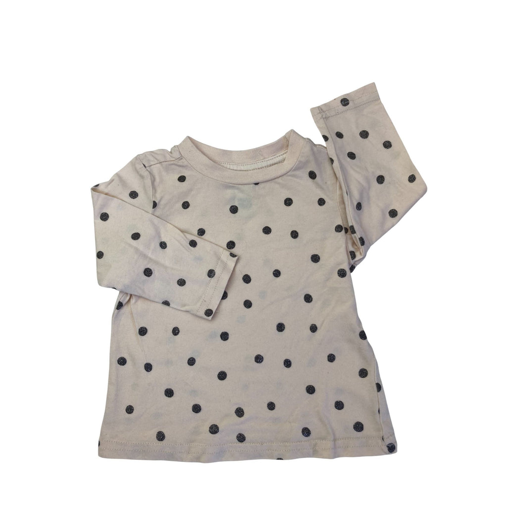 3-6M Cream & Black Glitter Dotted Long Sleeve Top - Ackermans
