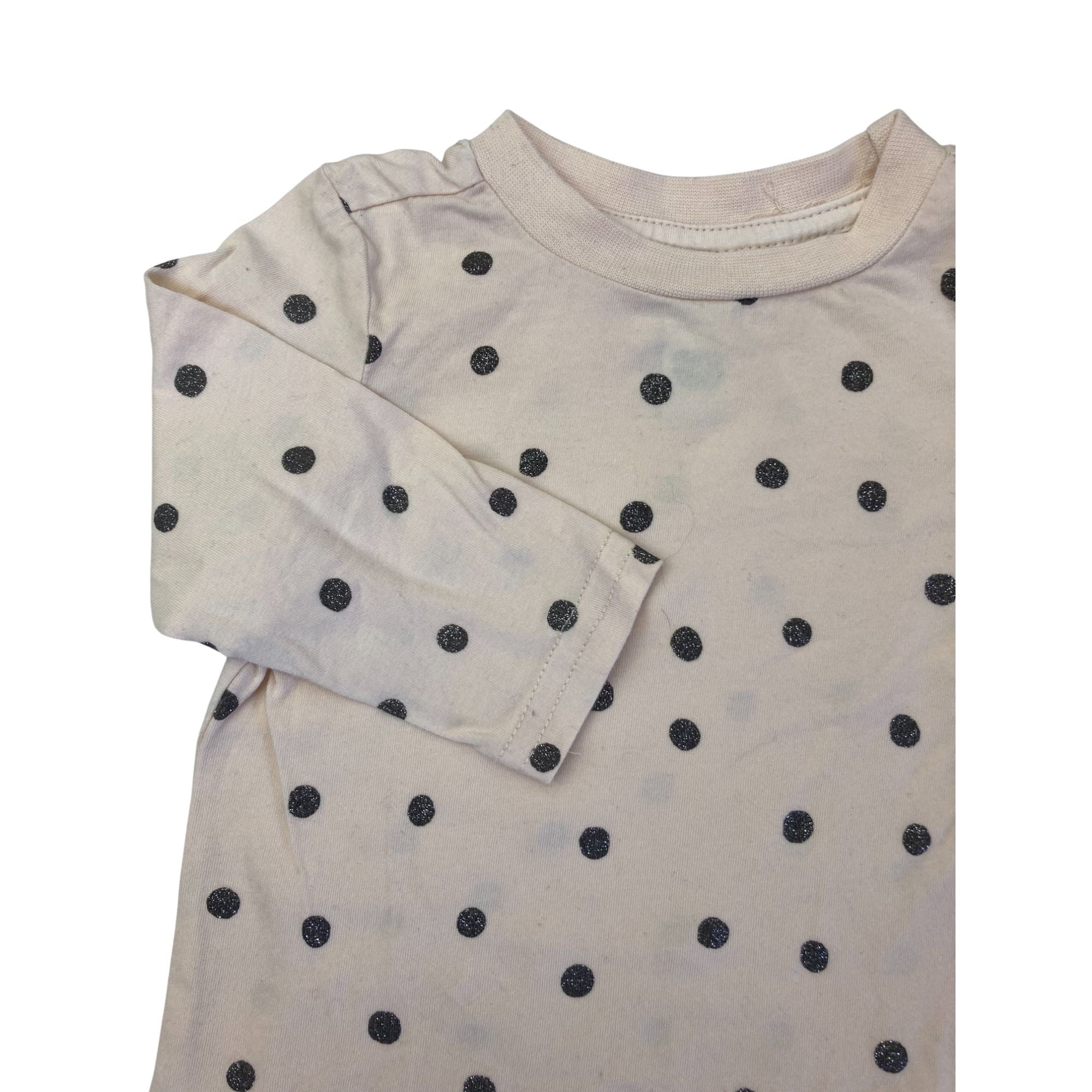 3-6M Cream & Black Glitter Dotted Long Sleeve Top - Ackermans