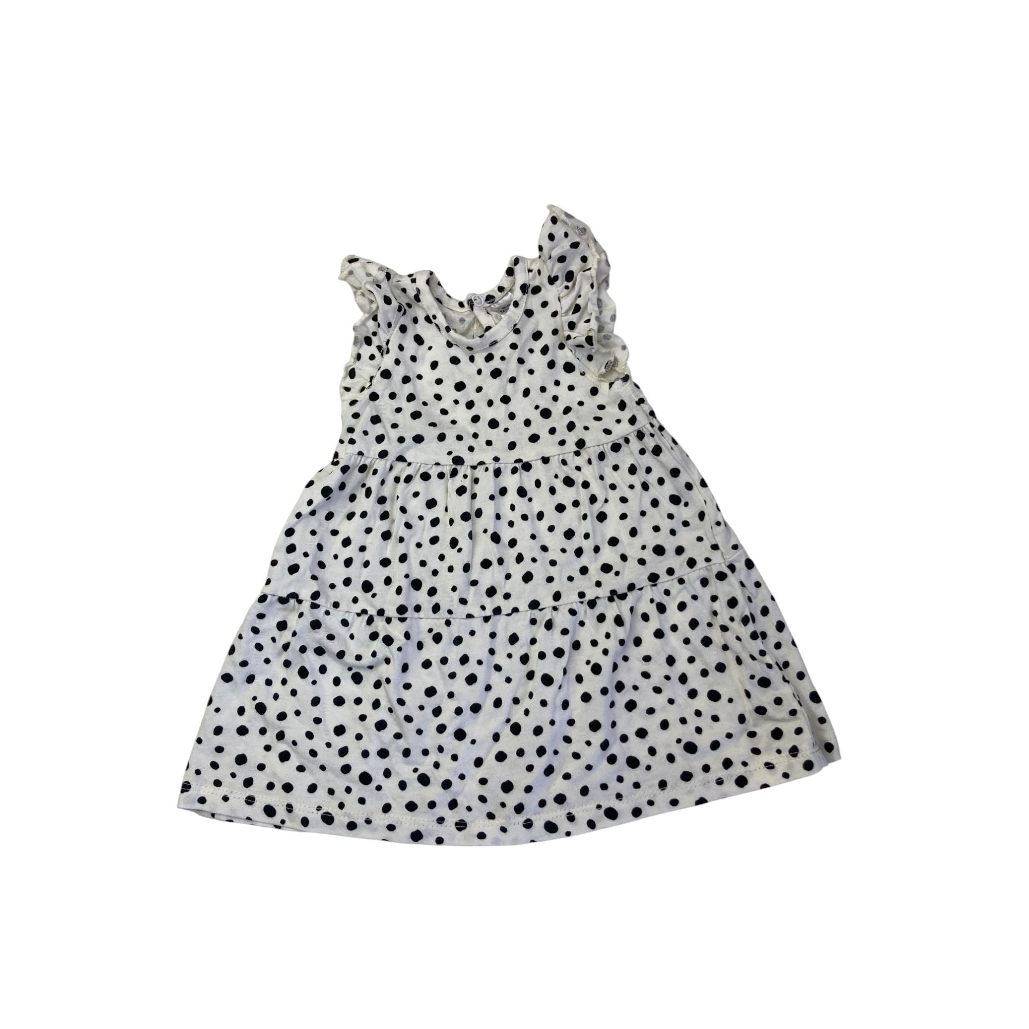 3-6M Cream & Black Dotted Dress - Tiny Tots