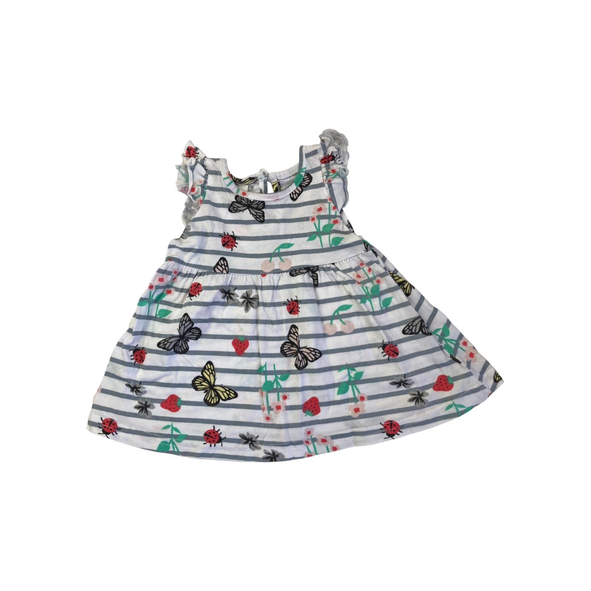 0-3M White Stripe Butterfly Dress - Tiny Tots