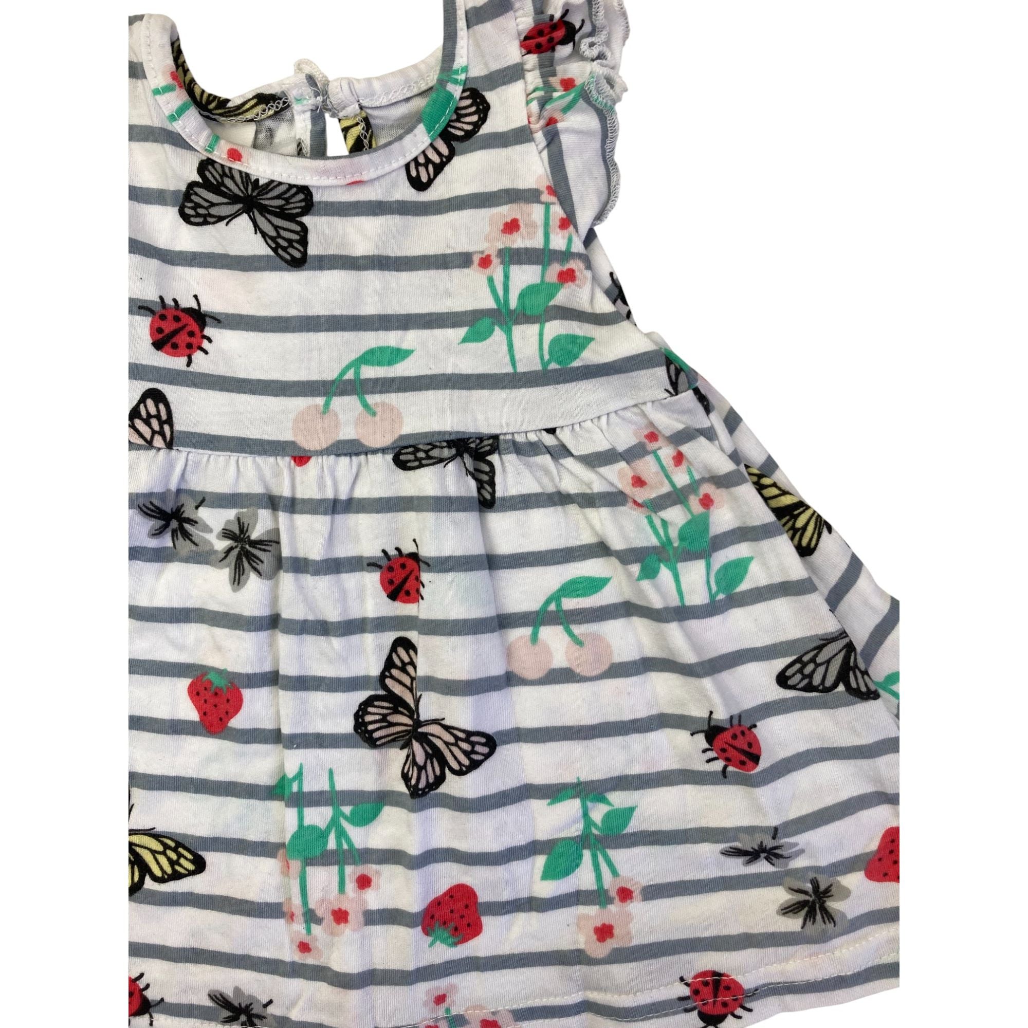 0-3M White Stripe Butterfly Dress - Tiny Tots