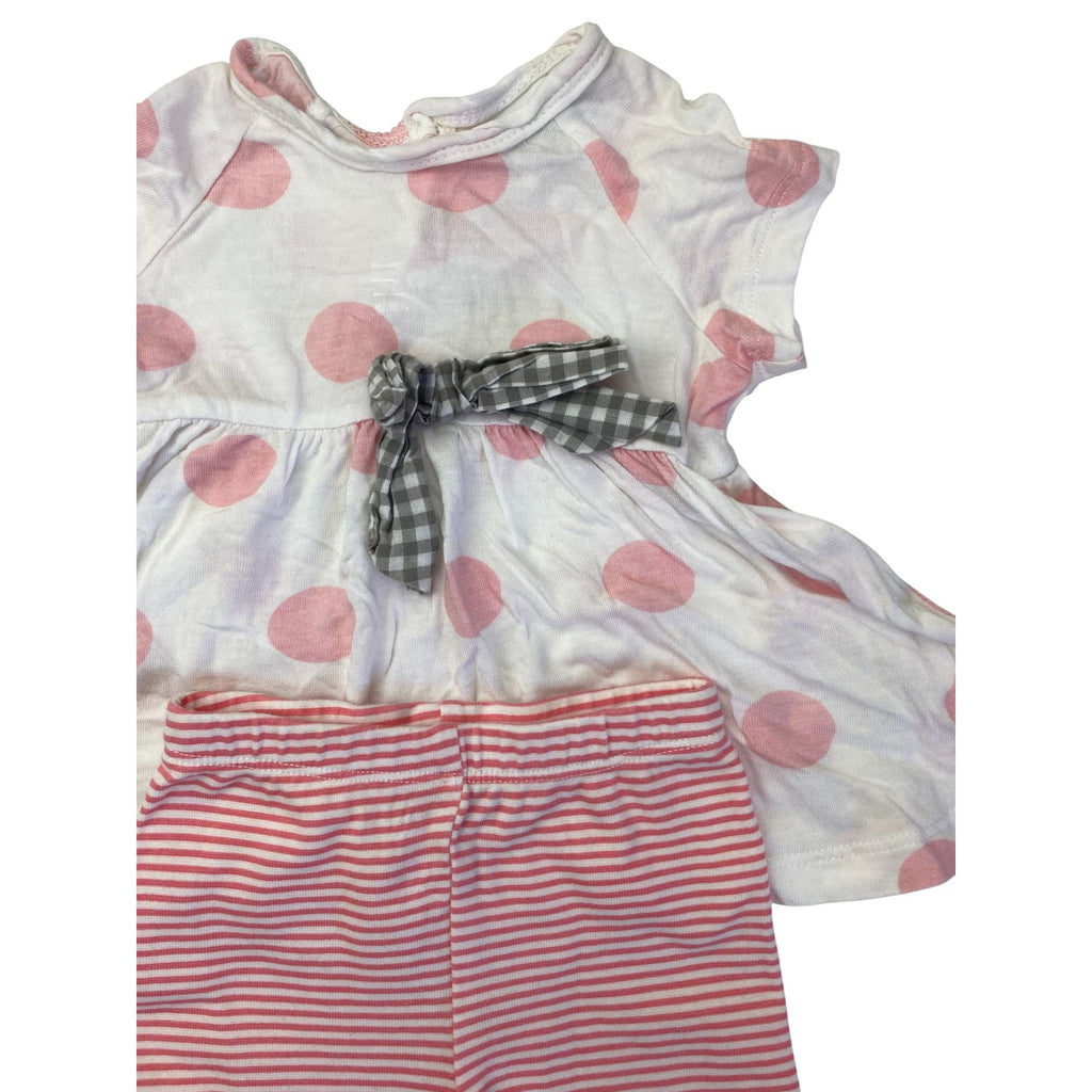 0-3M White & Coral Dotted & Striped Shorts & Tunic Set - Keedo