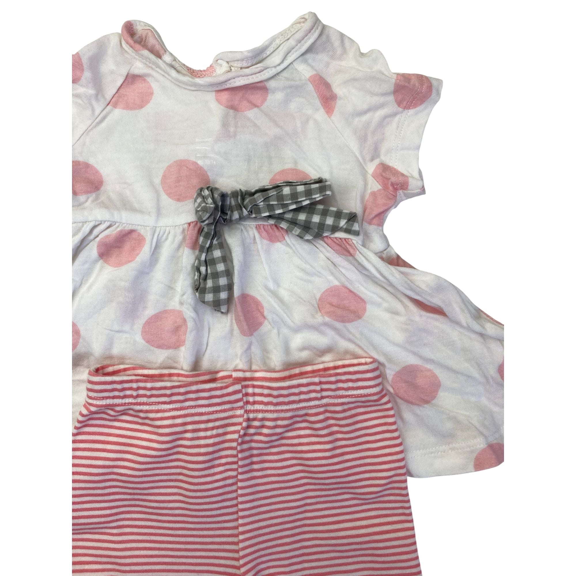 0-3M White & Coral Dotted & Striped Shorts & Tunic Set - Keedo