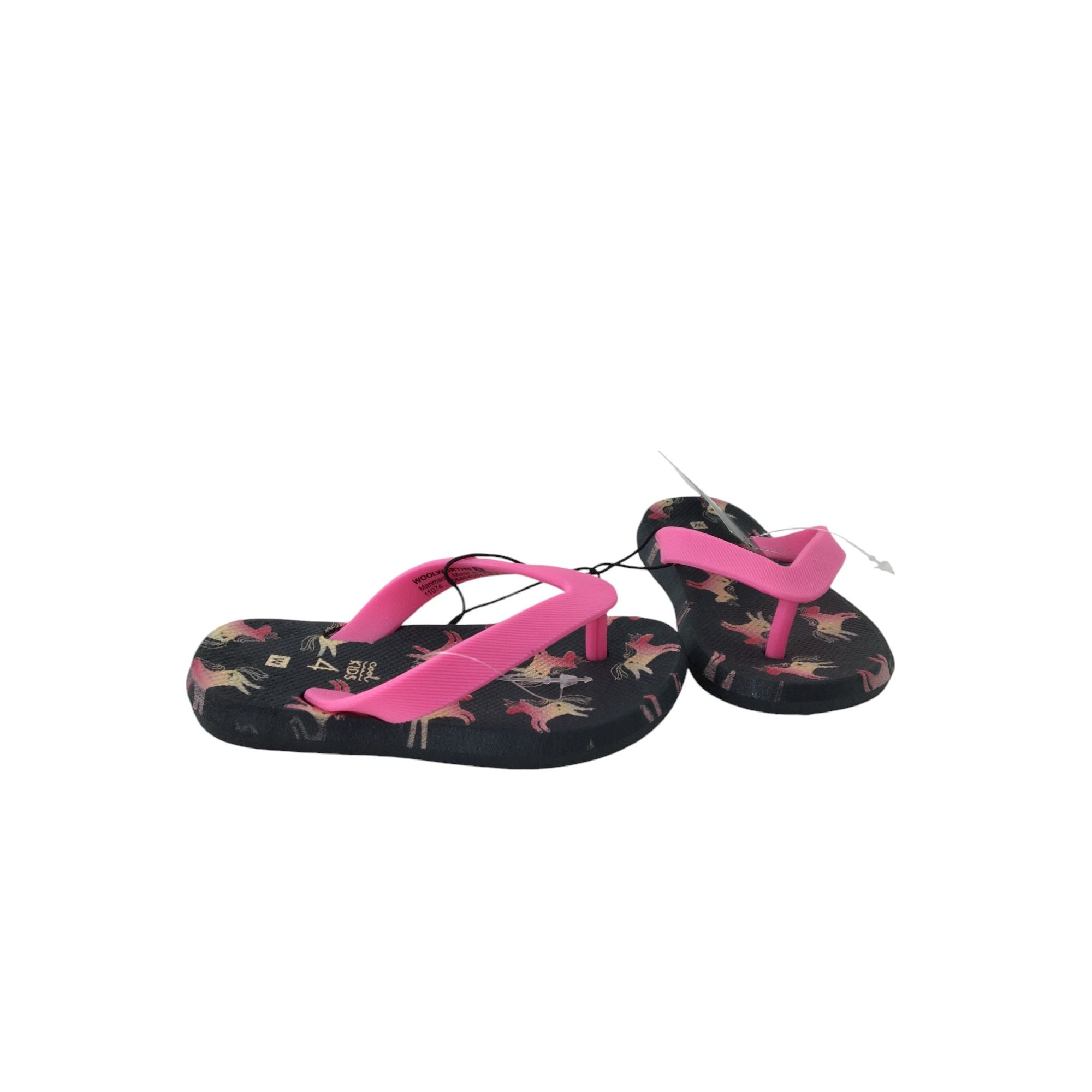 Size 4 - Navy & Pink Unicorn Flip Flops - Woolworths