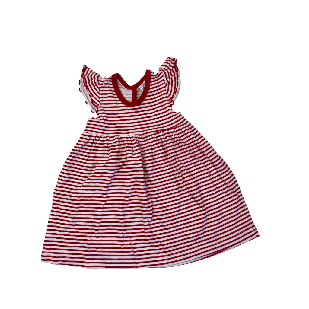 3-6M Red & White Stripe Flutter Sleeve Dress - Tiny Tots