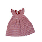 3-6M Red & White Stripe Flutter Sleeve Dress - Tiny Tots