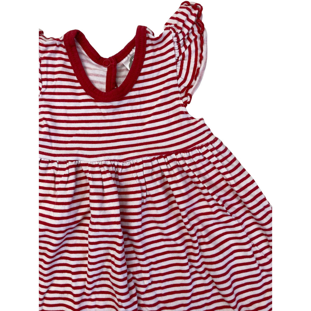 3-6M Red & White Stripe Flutter Sleeve Dress - Tiny Tots